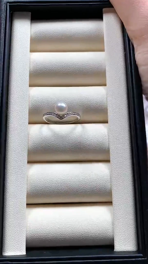 【闪购商品】海水珍珠戒指银S925镶嵌海水珍珠开口戒v戒