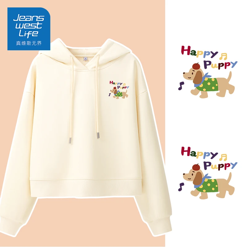 真维斯无界短款连帽卫衣印花街头潮酷宽松显瘦百搭休闲舒适款女装