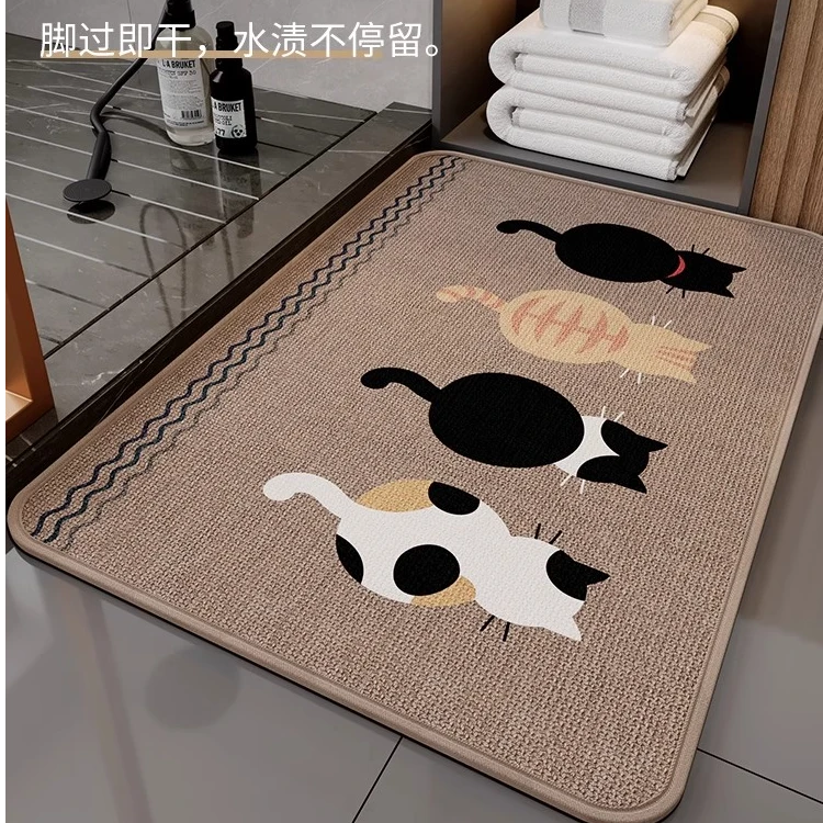 浴室地垫吸水卫生间防滑脚垫门口地毯厕所亚麻编织耐脏背影猫