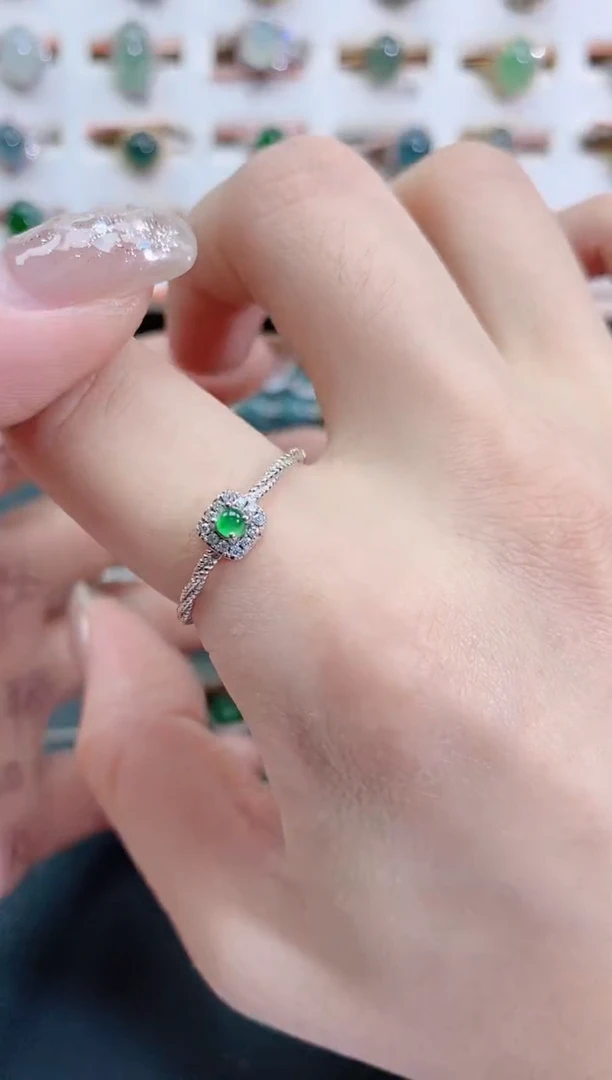 银S925镶嵌戒指翡翠天然翡翠