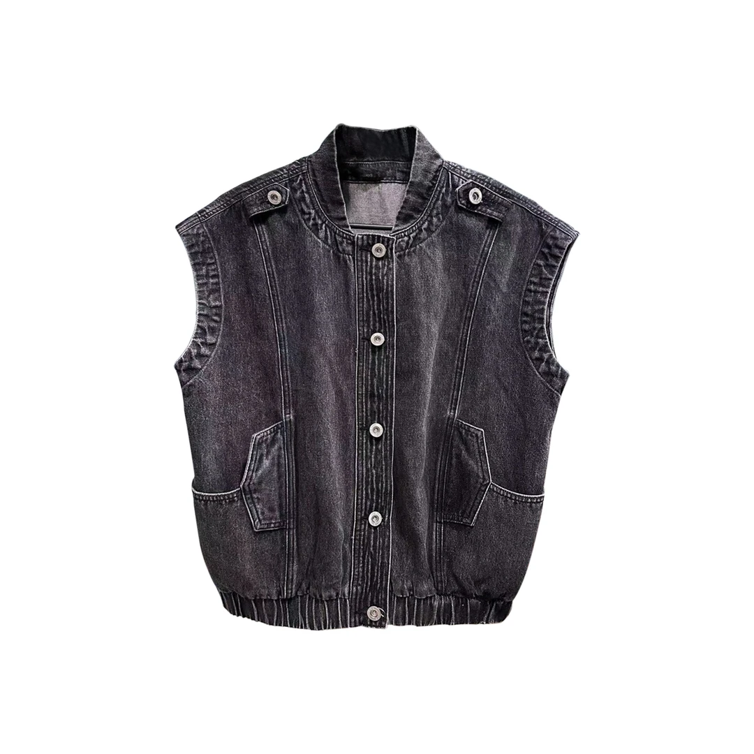 时尚百搭潮流马夹无袖水洗牛仔马甲外套 D 33130