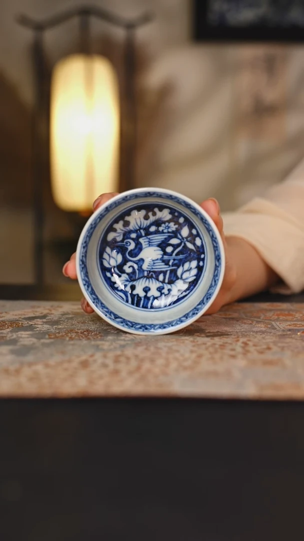 元黛工坊青花一鹭普洱杯 飞