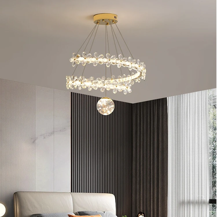 现代水晶吊灯艺术简约餐厅饭桌吧台灯设计师款花朵卧室房间圆环灯
