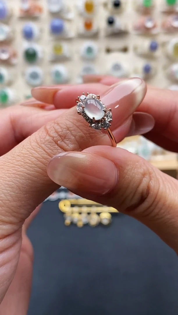 银S925镶嵌戒指翡翠缅甸天然A货翡翠22 8-1