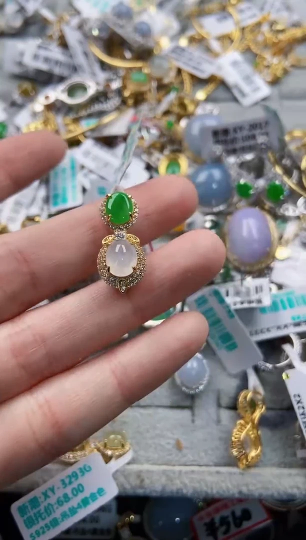 翡翠戒指银S925镶嵌6666-----3