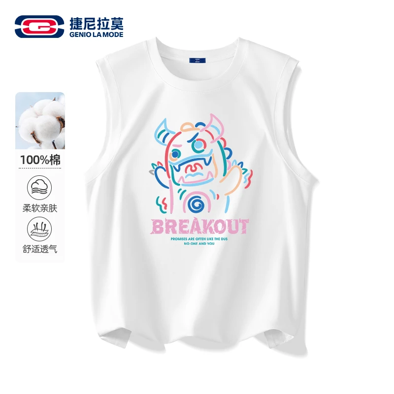 GENIOLAMODE网红背心男ins潮牌小恶魔超火夏季无袖t恤棉美式休闲