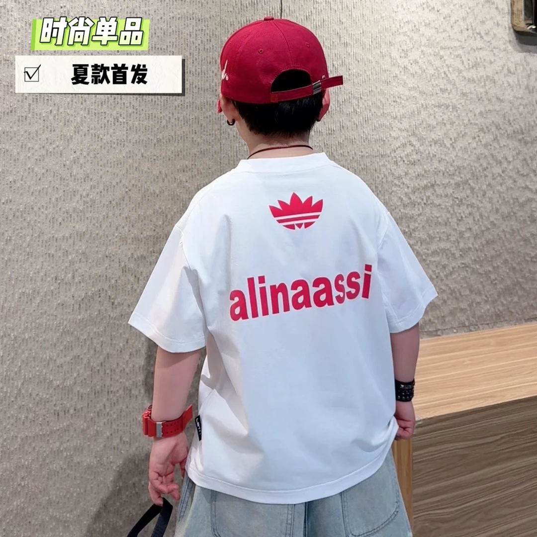 纯棉儿童时尚小众中大童印花宽松男孩女孩宝宝洋气韩版夏季半袖潮