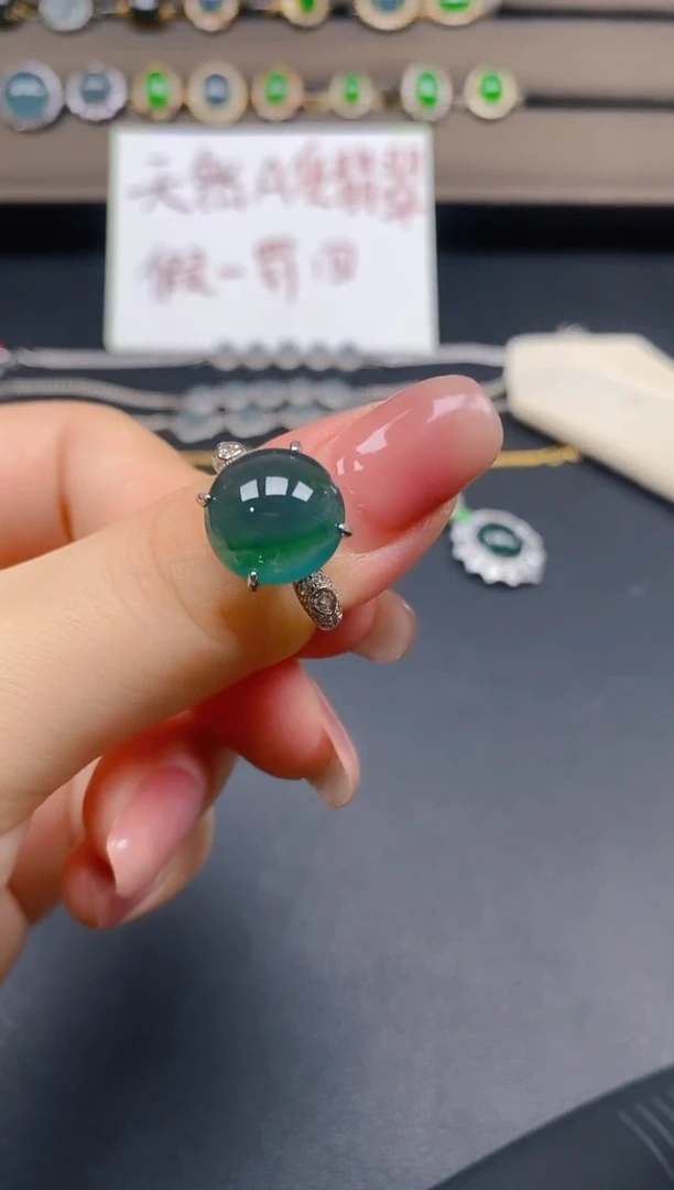 翡翠戒指银S925镶嵌0130
