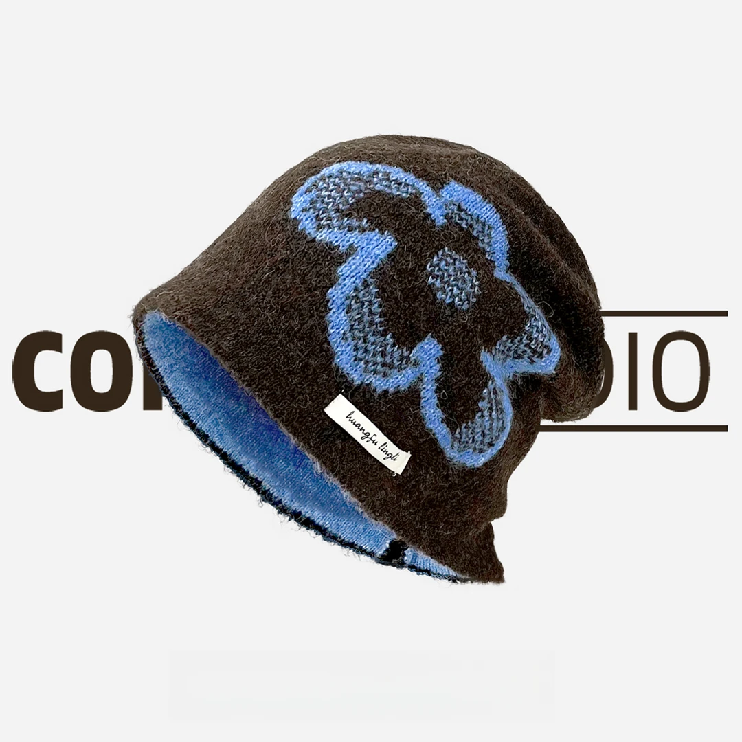 韩版ins博主同款花朵软糯针织帽子男女秋冬百搭显脸小堆堆帽冷帽