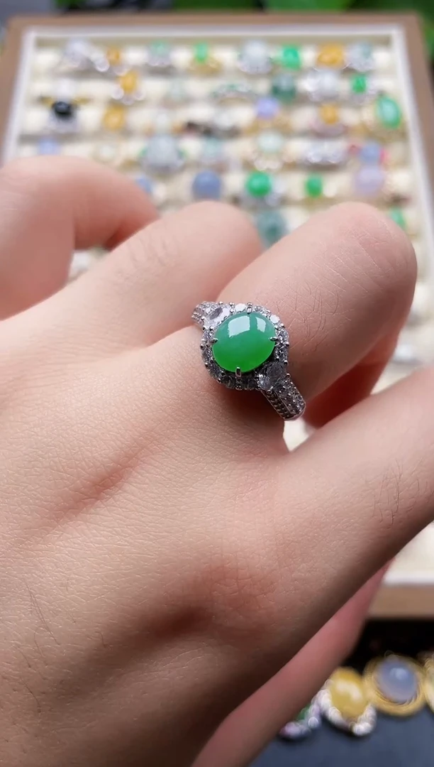 银S925镶嵌戒指翡翠9