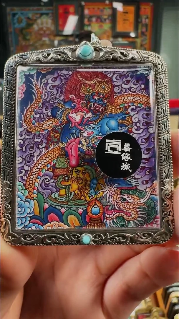 吊坠壹善缘城手绘唐卡黑C带纯银潜水防水壳