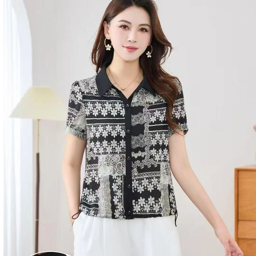 2025新款时尚翻领抽绳款短袖衬衫