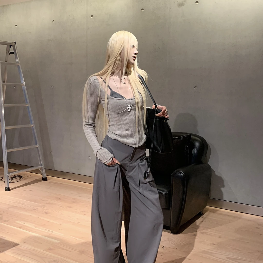 Rase le sol‘Boundary City’灰色西裤低腰宽松直筒阔腿休闲裤