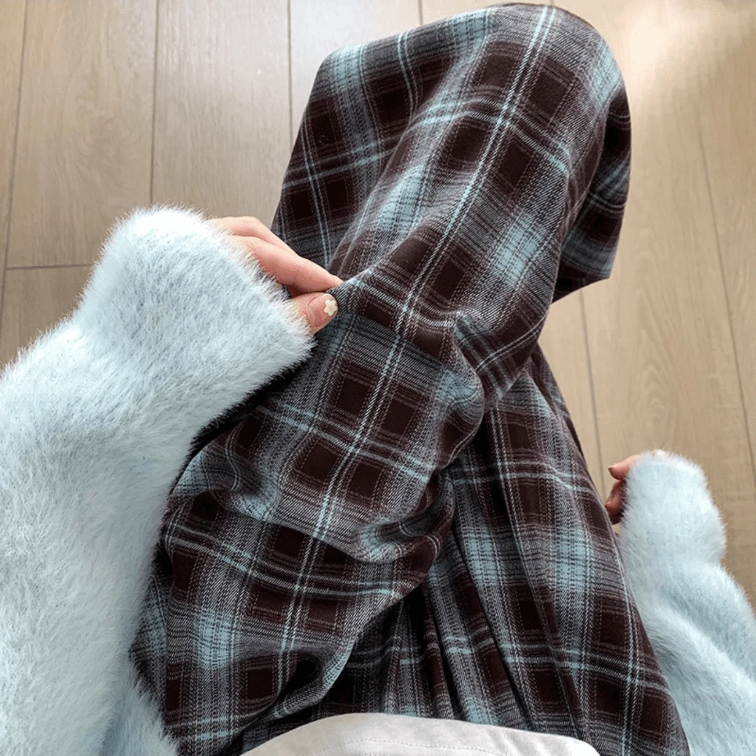 加绒新款咩咩绒宽松网红格子帽子秋冬时尚百搭高腰直筒