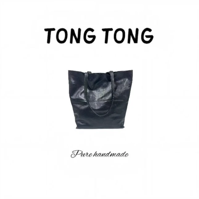 【可参与满赠】TONG-手工真皮女包【大水桶】黑色30cm-0007