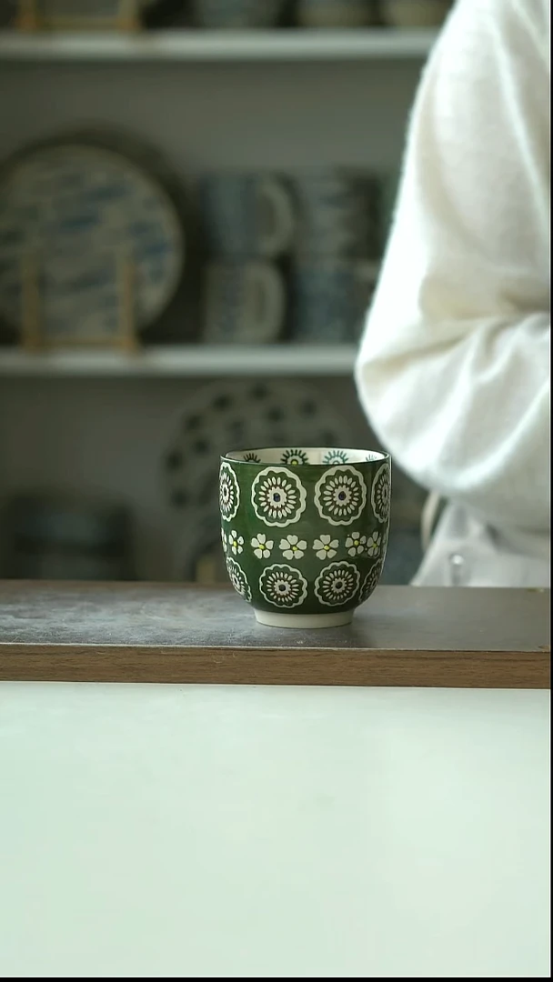 陶瓷手绘油画风绣球手握杯160ml@4-2@微瑕