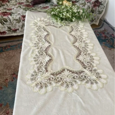ZN131-260意大利绒【125*180】珍珠白意大利绒毛巾绣边桌布茶几布