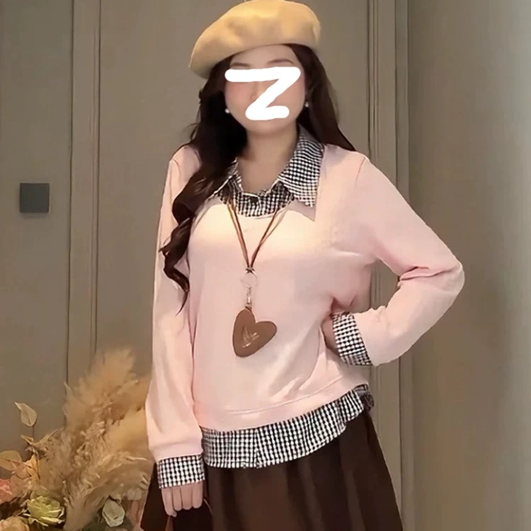 【源头厂家】秋季新款韩系少女风叠穿上衣半身裙加厚大码女装