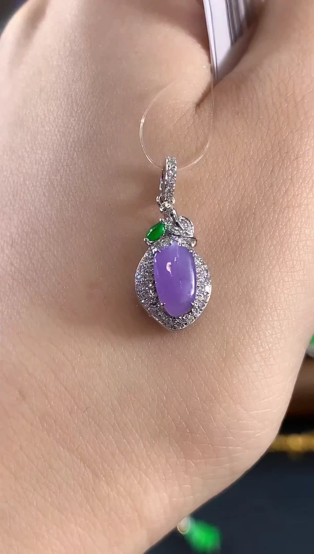 吊坠(不含链)18K金镶嵌翡翠C192 定制 紫货有色差