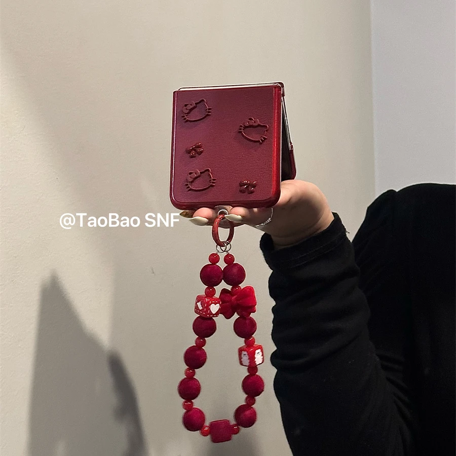 酒红立体kitty猫适用小米MIXFlip华为Pocket2手机壳FindN3Flip