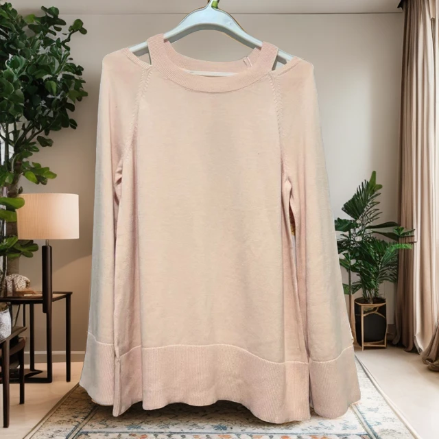 韩版女装露肩长袖气质纯色套头圆领针织衫Q073