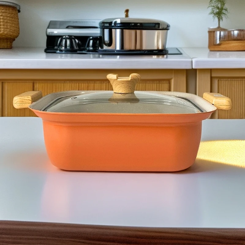 高颜值不锈钢汤锅家用方形大口径炖锅可视玻璃盖火锅