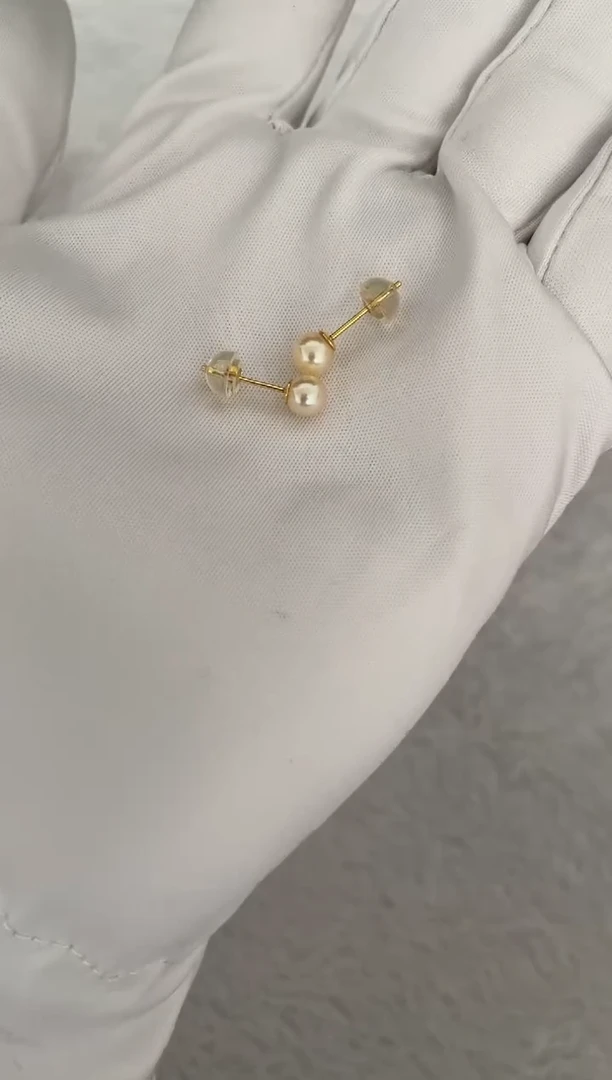 银S925镶嵌海水珍珠耳饰AK羽皇金素钉5-5.5mm