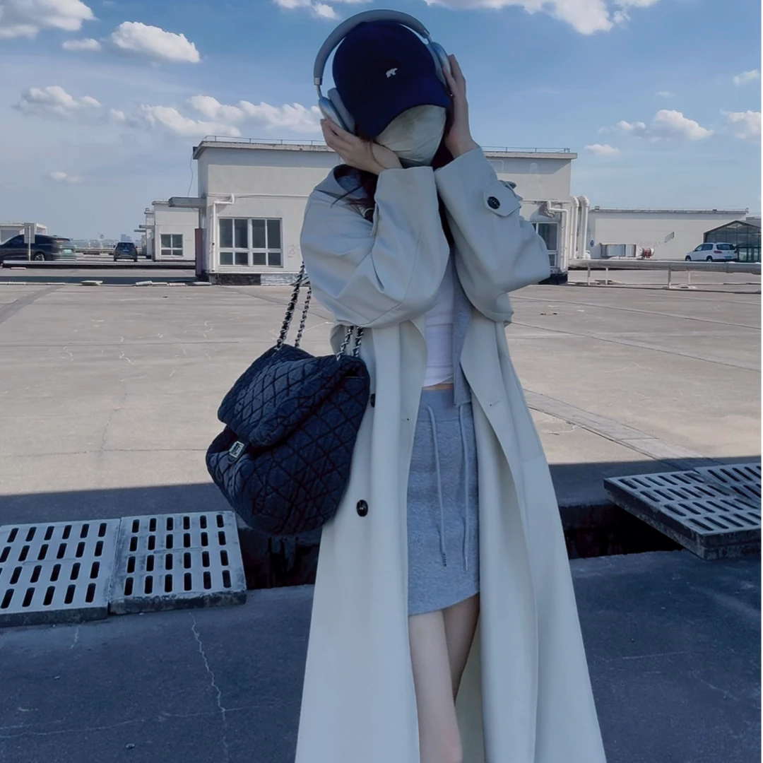 降温了【原版首发】可拆卸假两件连帽少女风秋季中长款风衣外套女