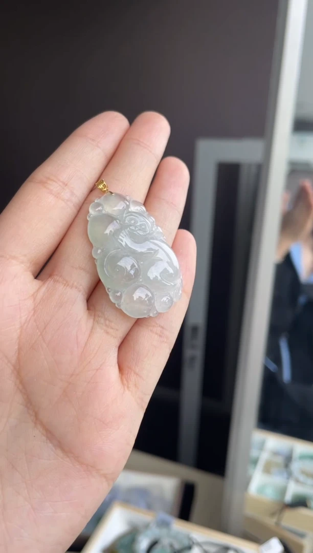 吊坠(不含链)18K金镶嵌翡翠天然缅甸A货翡翠