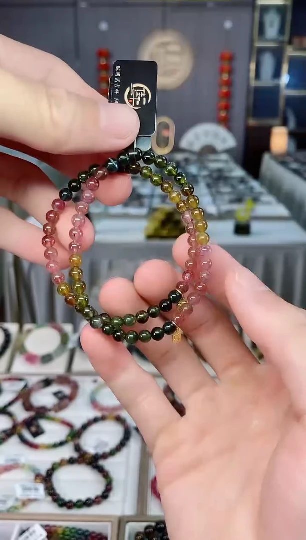 未镶嵌透体老矿碧玺单圈手串4mm+碧玺hon多样性发货一条