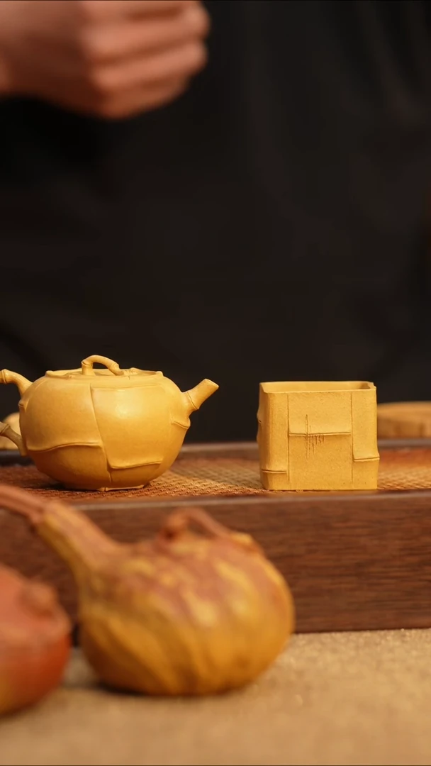 茶壶紫砂紫砂黄龙山黄段小圆竹一壶一杯
