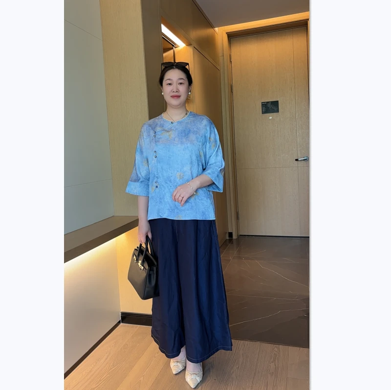 妈妈夏装套装洋气高贵小衫新款中老年女夏季新中式国风两件套女装