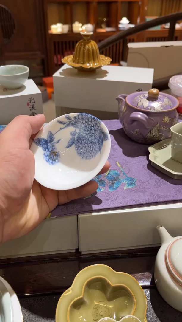 蓝绣球斗笠杯茶具茶具