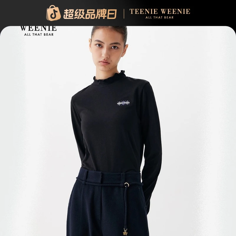 *TeenieWeenie小熊女装长袖T恤25秋新荷叶边少女上衣TTLA258TCAK