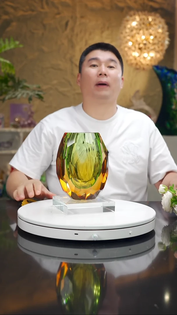 摆件福利琥珀绿切面花瓶75号