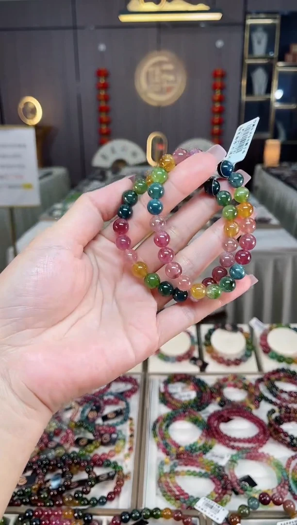 未镶嵌冰透体老矿碧玺色标彩虹单圈手串8mm+碧玺hon多样性发一条