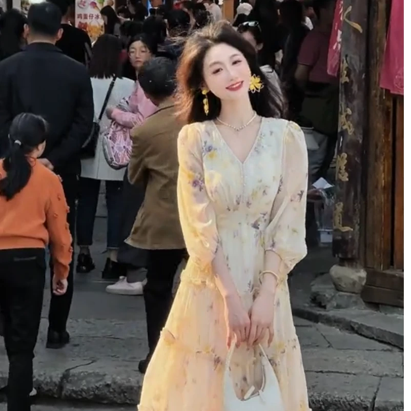 【鎏金海棠】苏醒的乐园2025夏季新款气质连衣裙SXL25134