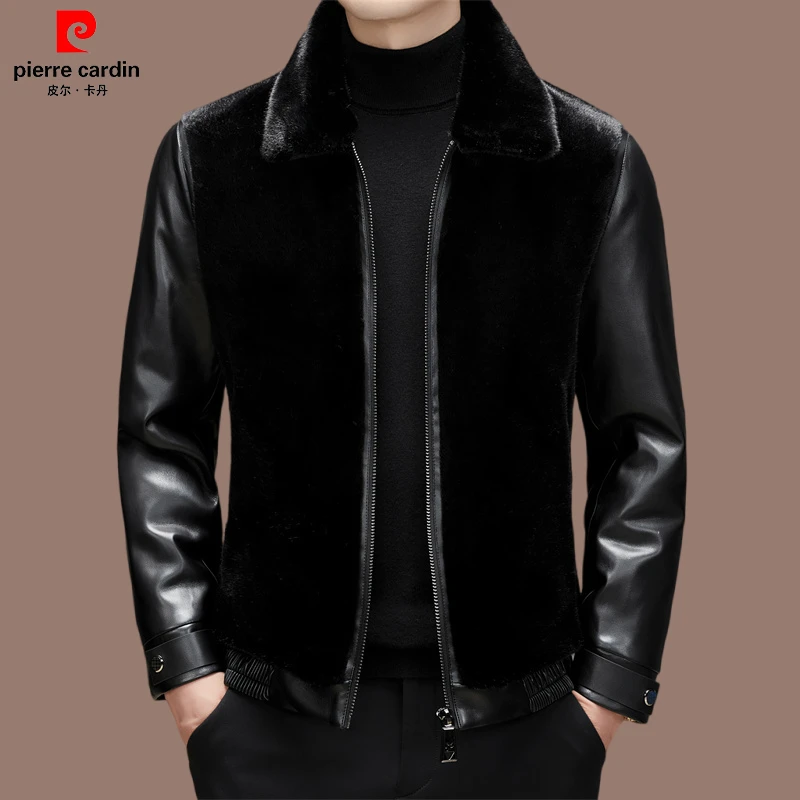 皮尔卡丹 男士貂毛鹅绒内胆皮毛一体外套保暖秋冬皮夹克轻奢上衣
