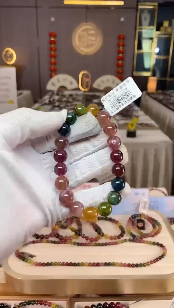 未镶嵌老矿碧玺彩虹单圈手串10mm+碧玺xion多样性发一条