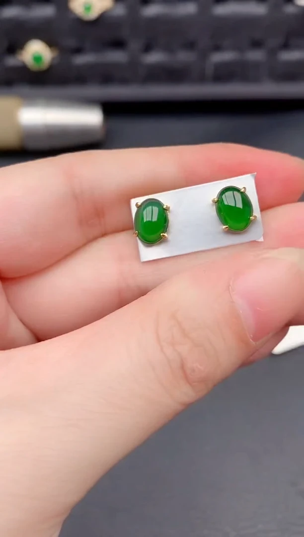 银S925镶嵌翡翠耳饰天然a货翡翠228