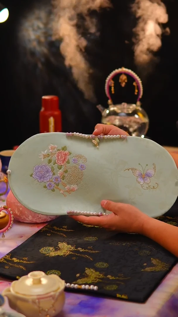 024茶席茶席40x20cm绿色椭圆