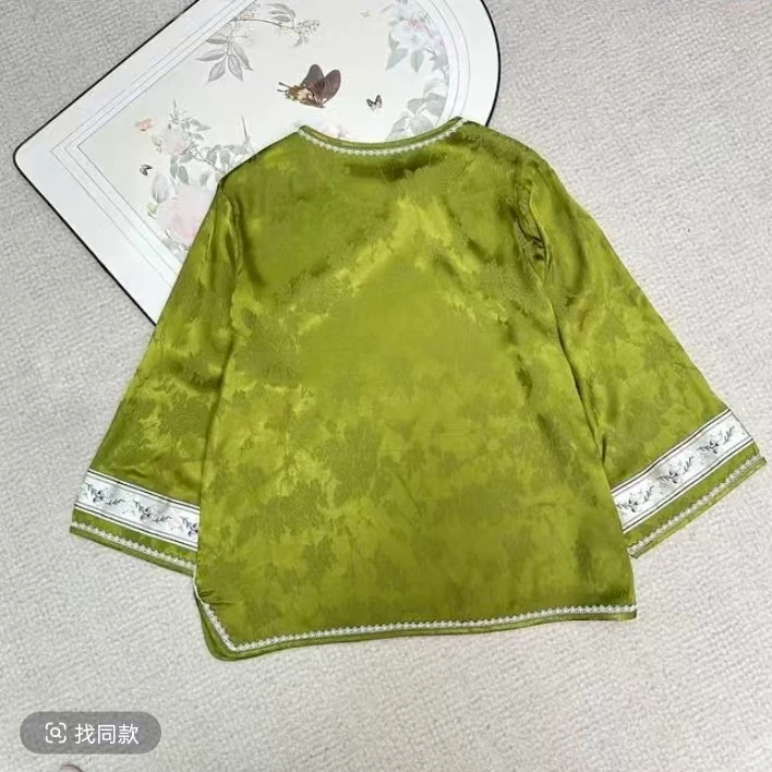 【新中式斜襟】衬衫春夏季新款女装设计感改良国风刺绣短上衣610