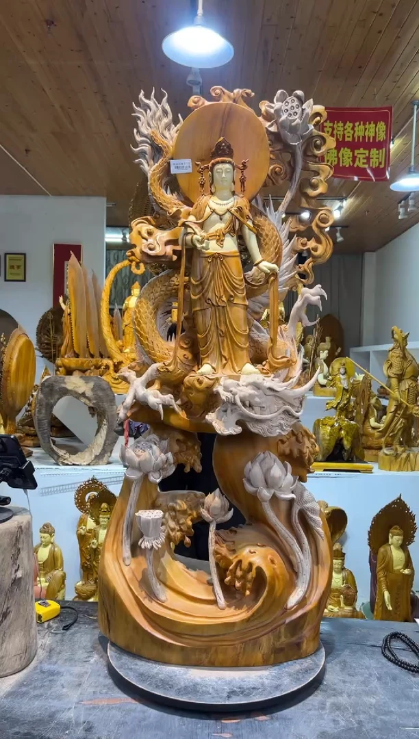 香樟木祥龙五莲观音133cm高