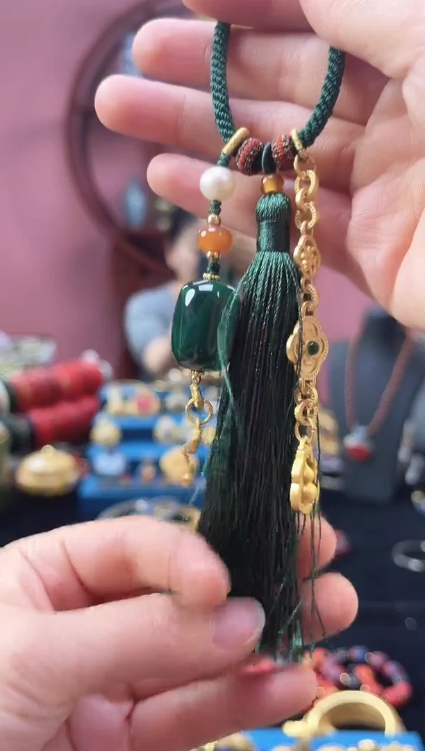 非遗 花丝镶嵌 吊坠 墨绿
