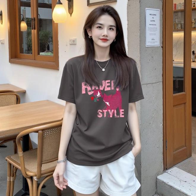 【玩耍猫咪】纯棉气质时尚休闲百搭宽松短袖T恤显瘦圆领潮流夏季