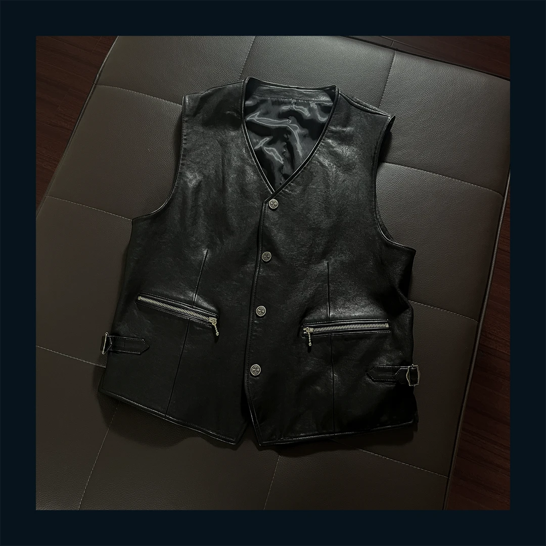 Zephyr Youth意大利植鞣做旧水洗工艺绵羊皮男士真皮马甲JK25103