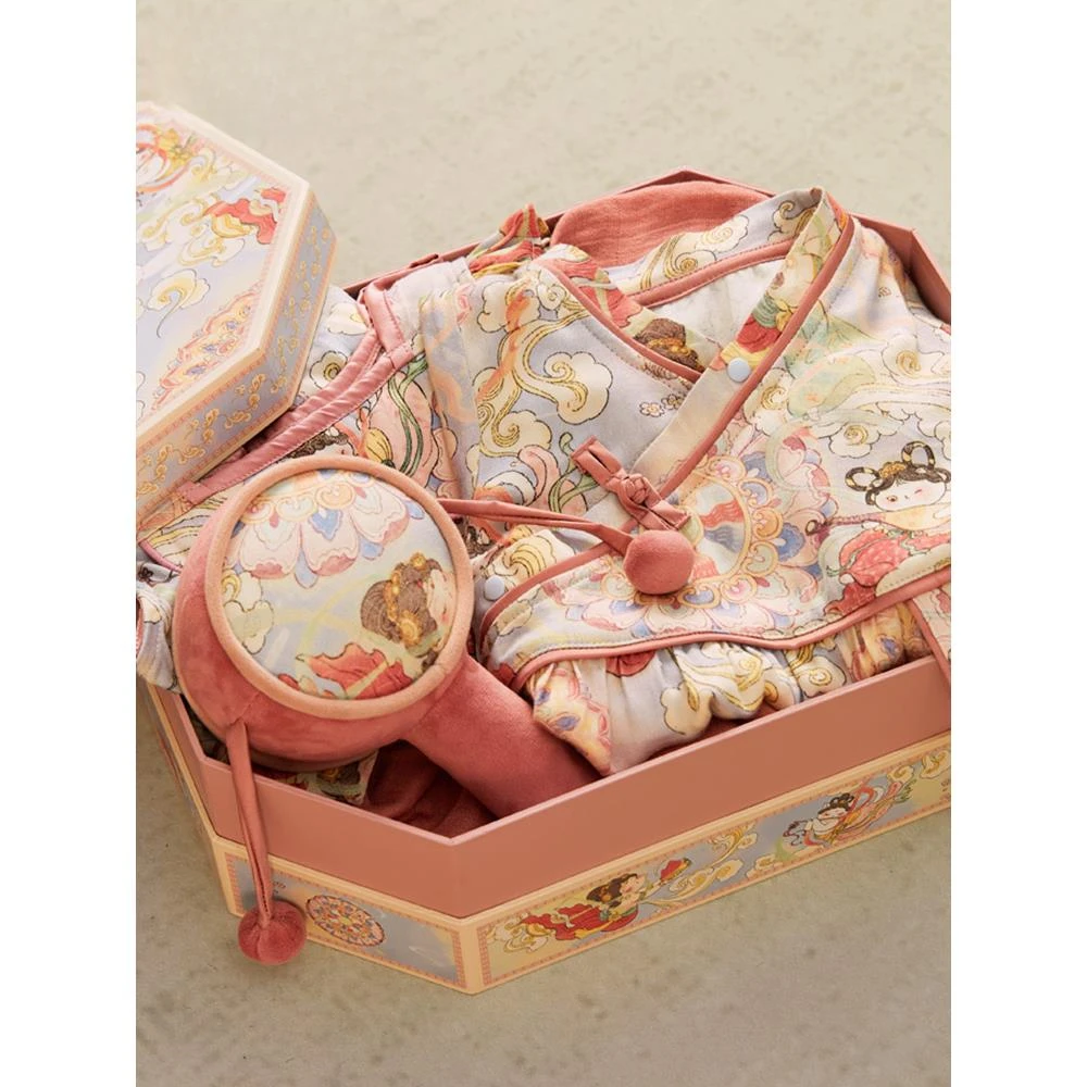 MK&UR.BV婴儿礼盒女宝宝中国风周岁新生满月夏见面礼连体衣套装