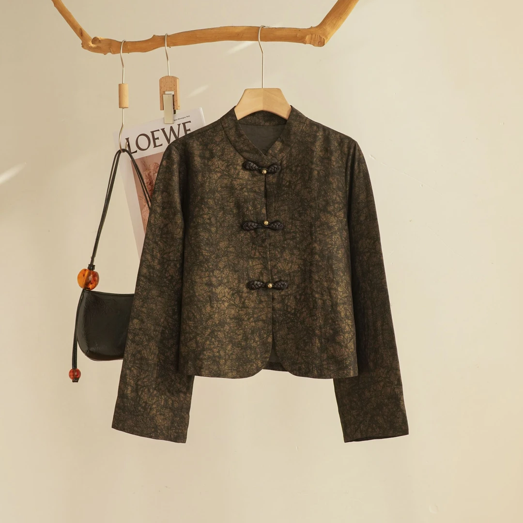 桑蚕丝中式龟纹香云纱衬衫外套