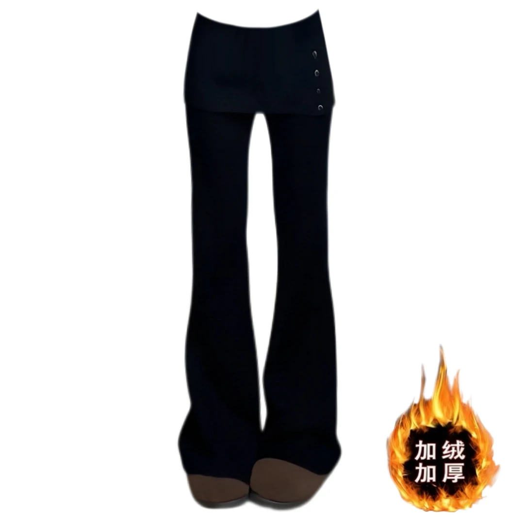 大码胖MM韩系假两件休闲微喇裤女秋冬2025新款加绒保暖直筒长裤子