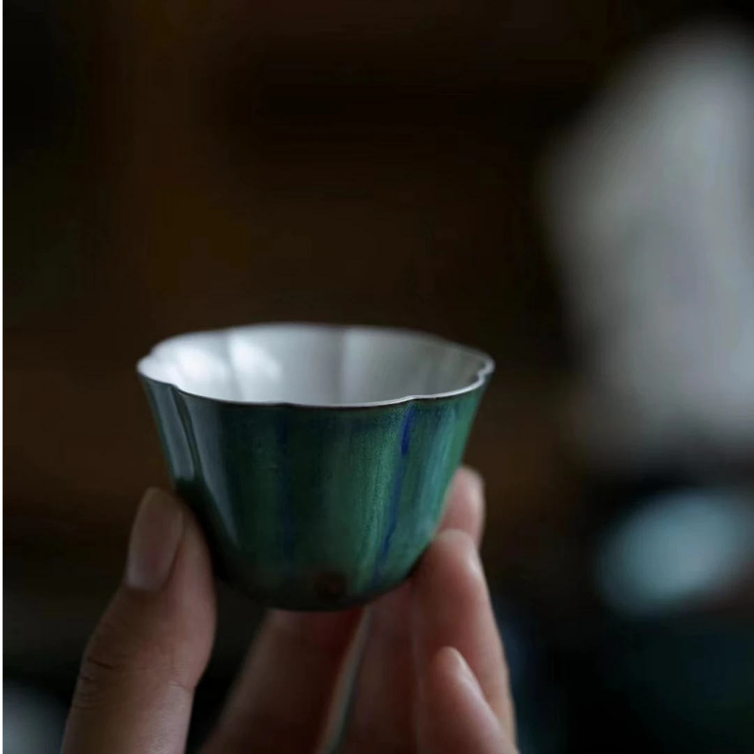 官绿釉--落桐海棠茶杯品茶杯客杯主人杯